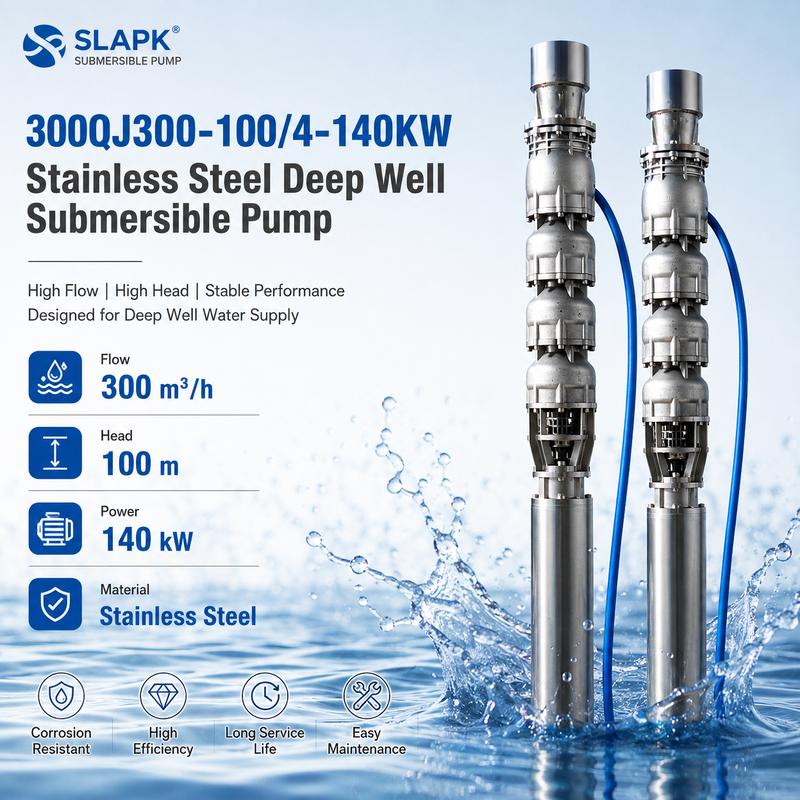 Bơm chìm giếng sâu lưu lượng 300 m³/h, cột áp 100 m, động cơ 140 kW cho ứng dụng nước biển