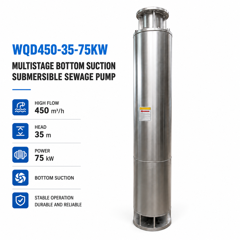 WQD450-35-75KW Bơm chìm nước thải đa tầng hút đáy với lưu lượng 450 m³/h và cột áp 35 m