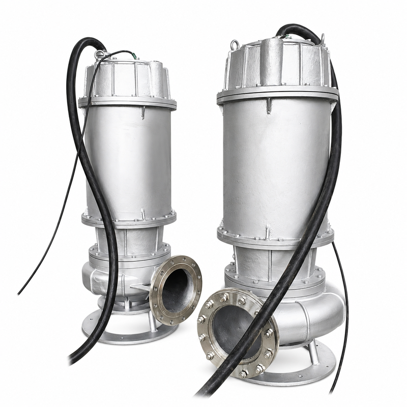 Máy bơm chìm nước thải bằng thép không gỉ 316 với lưu lượng 400 m³/h và động cơ 37 kW dùng để thoát nước thải
