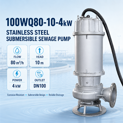 Máy bơm nước thải chìm bằng thép không gỉ với dòng chảy 80 m3/h và đầu 10 m để thoát nước thải