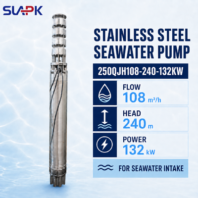 250QJH108-240-132KW Bơm chìm bằng thép không gỉ đúc với cột áp 240m cho Lấy nước biển
